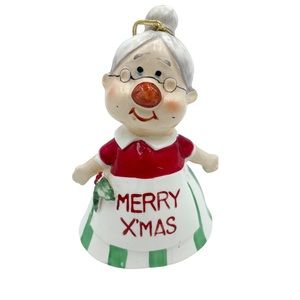 Vintage Japan Mrs. Santa Claus Ornament Bell Merry Xmas